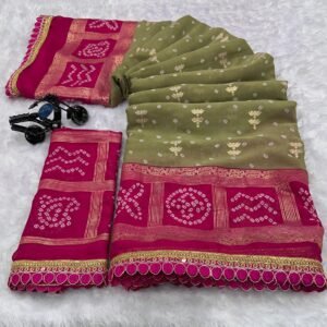 dul mosh foil print saree with embroidery lace work