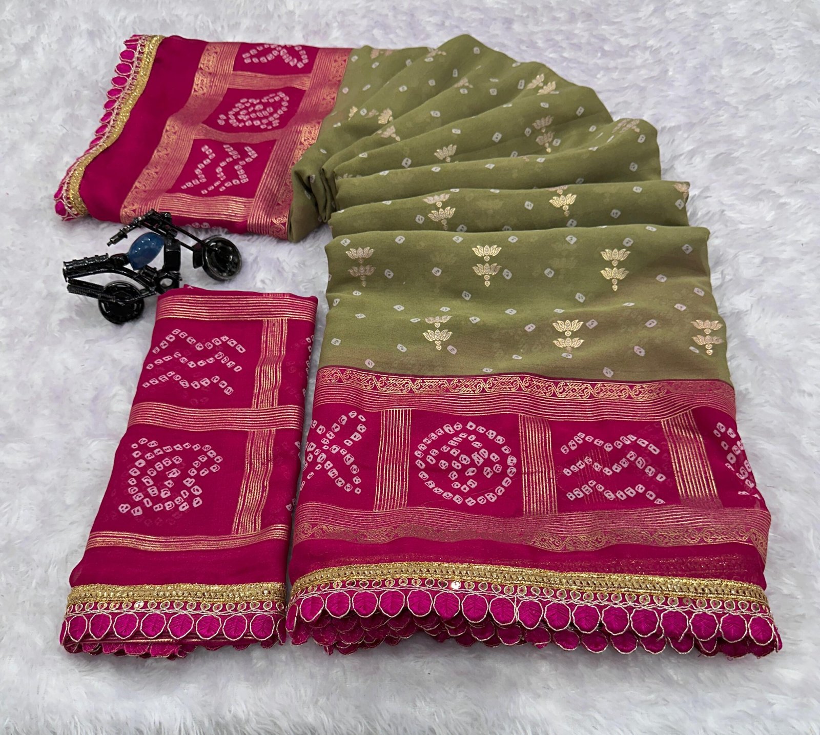 dul mosh foil print saree with embroidery lace work
