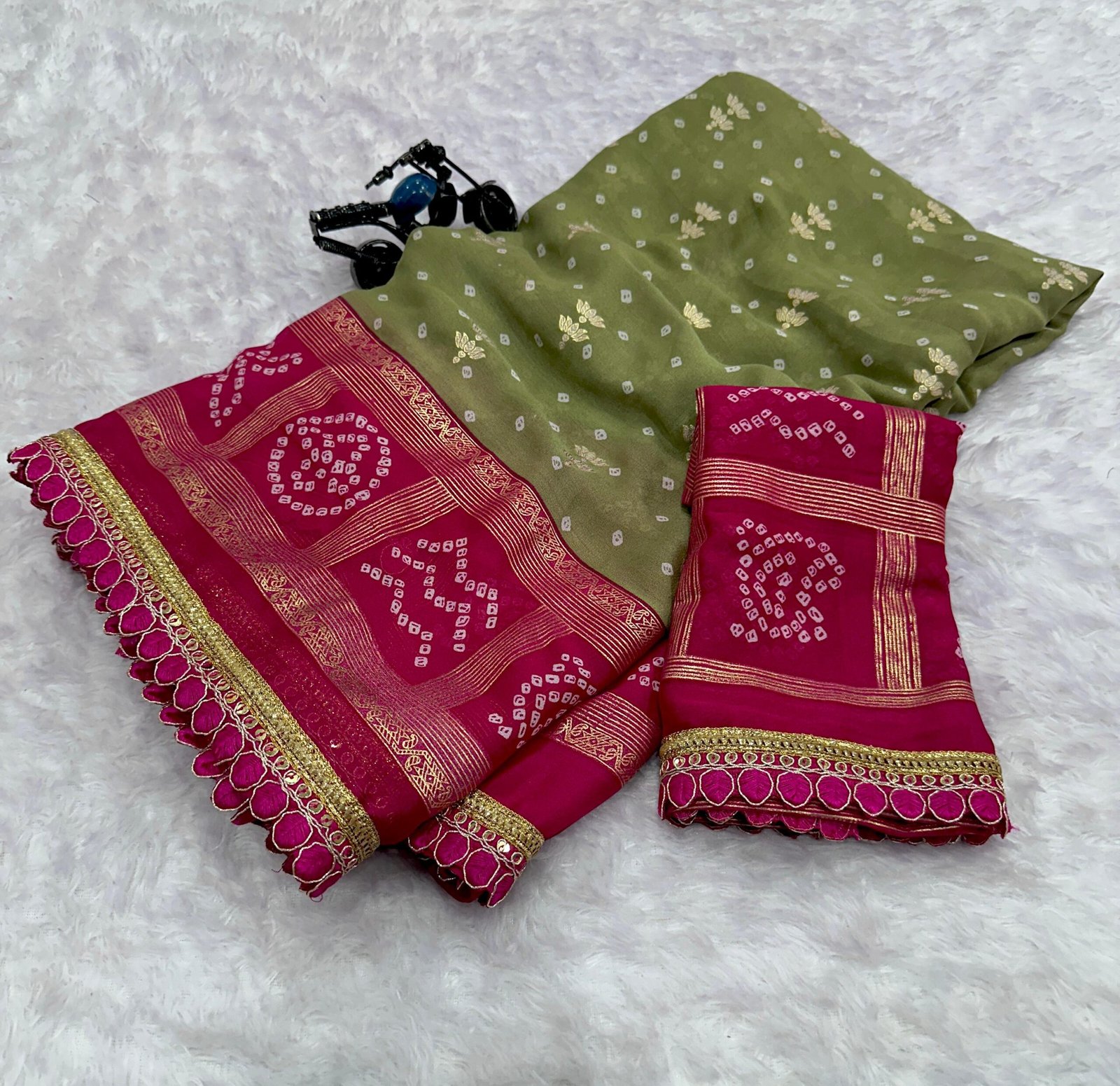 Elegant Foil Print Saree with Embroidery Lace Work – 5.5 Meter Soft Saree - Image 6