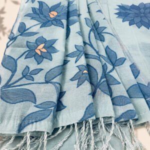 Blue floral cotton saree for women