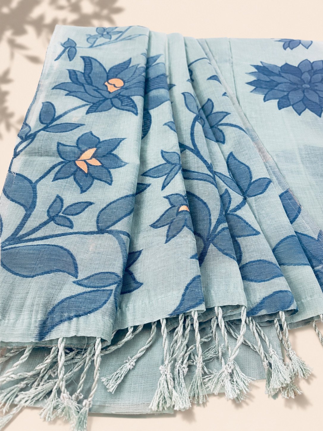 Blue floral cotton saree for women