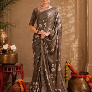 Beautiful Floral Printed Polyester Blend Saree