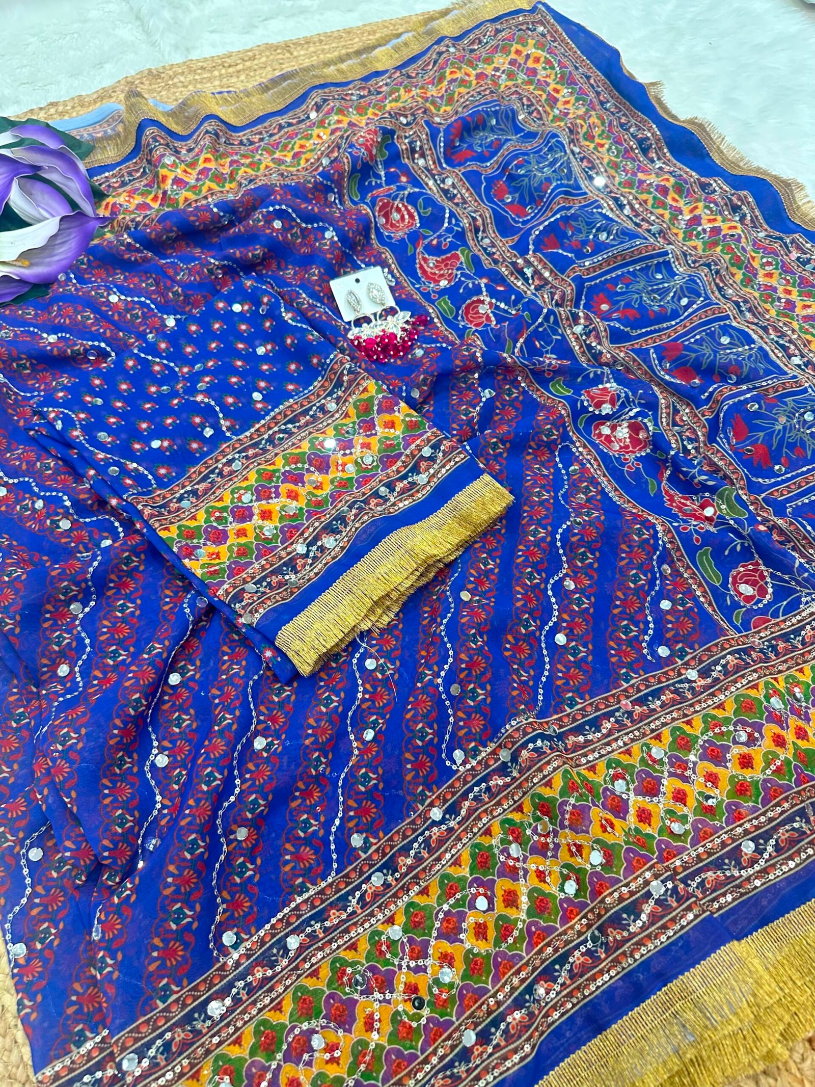 Georgette Mirror Work Saree - Image 2