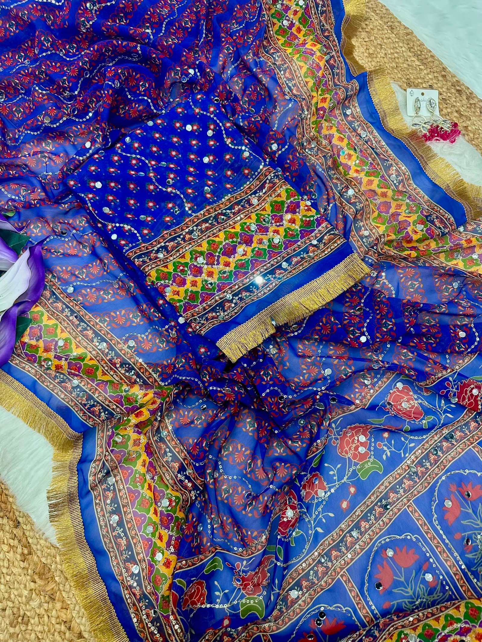 Georgette Mirror Work Saree - Image 3