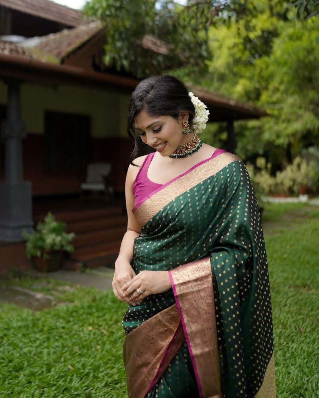 Soft Lichi Silk Saree with Rich Pallu & All-Over Jacquard Work