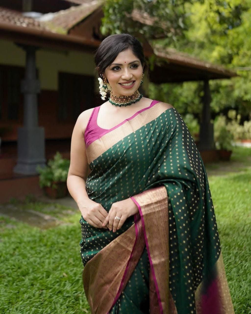 Soft Lichi Silk Saree with Rich Pallu & All-Over Jacquard Work - Image 3