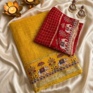 Viscose Georgette Chex 3D Digital Print Saree with Border & Running Blouse