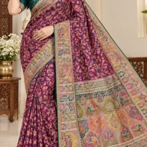 Premium Nylon Viscose Dola Silk Saree with Kashmiri Thread Jacquard Weaving & Rich Pallu