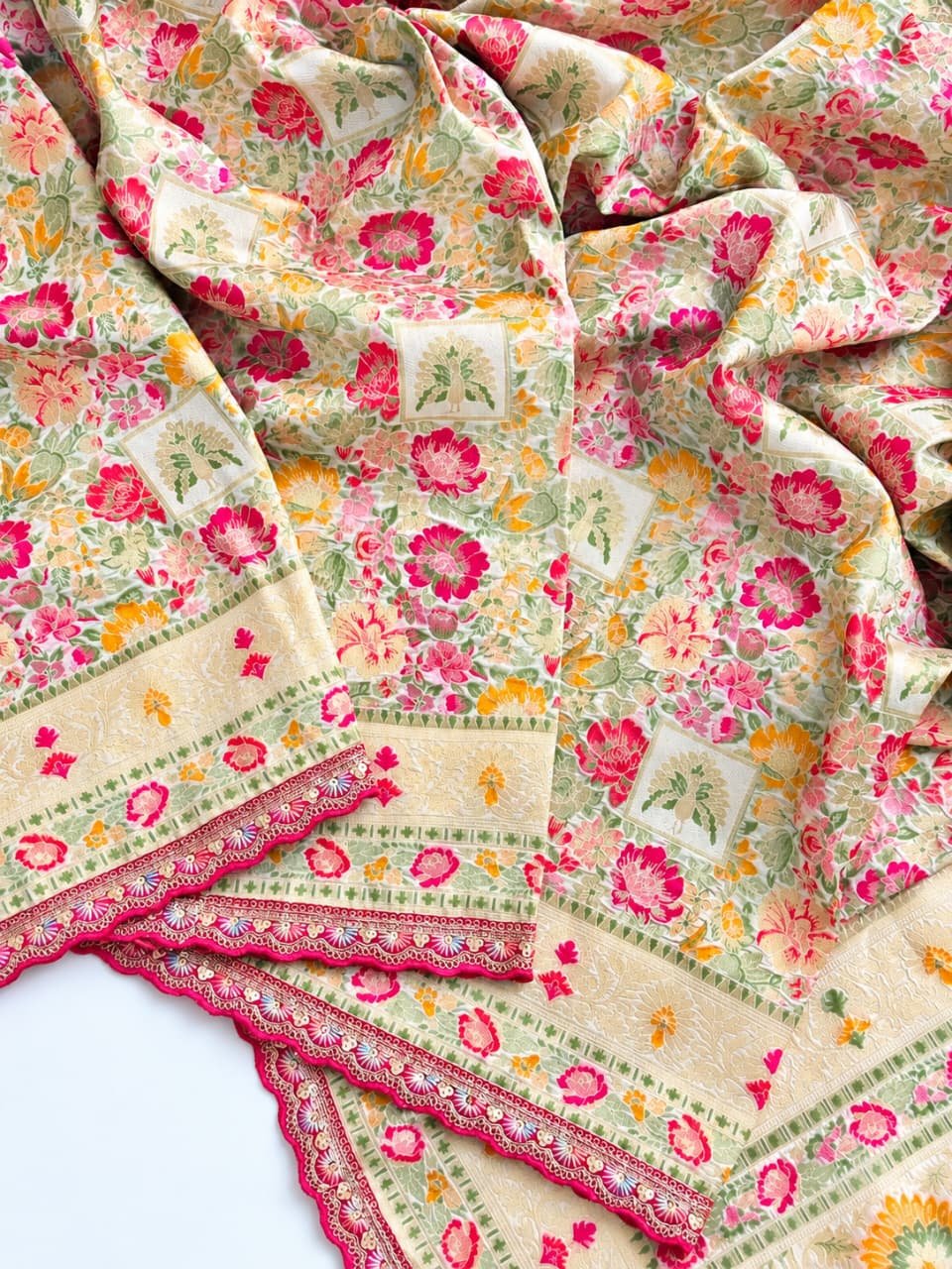 Pure Row Silk Pashmina Saree with Kashmiri Thread Jacquard Weaving & Meenakari Floral Jaal - Image 2