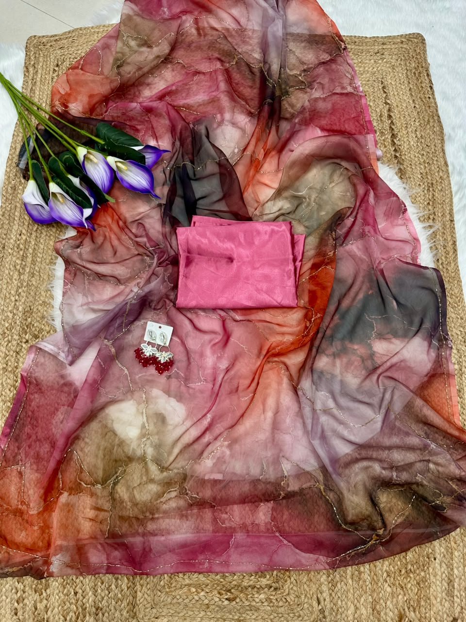 Soft Tebi Silk Digital Print Saree with Satin Blouse - Image 4