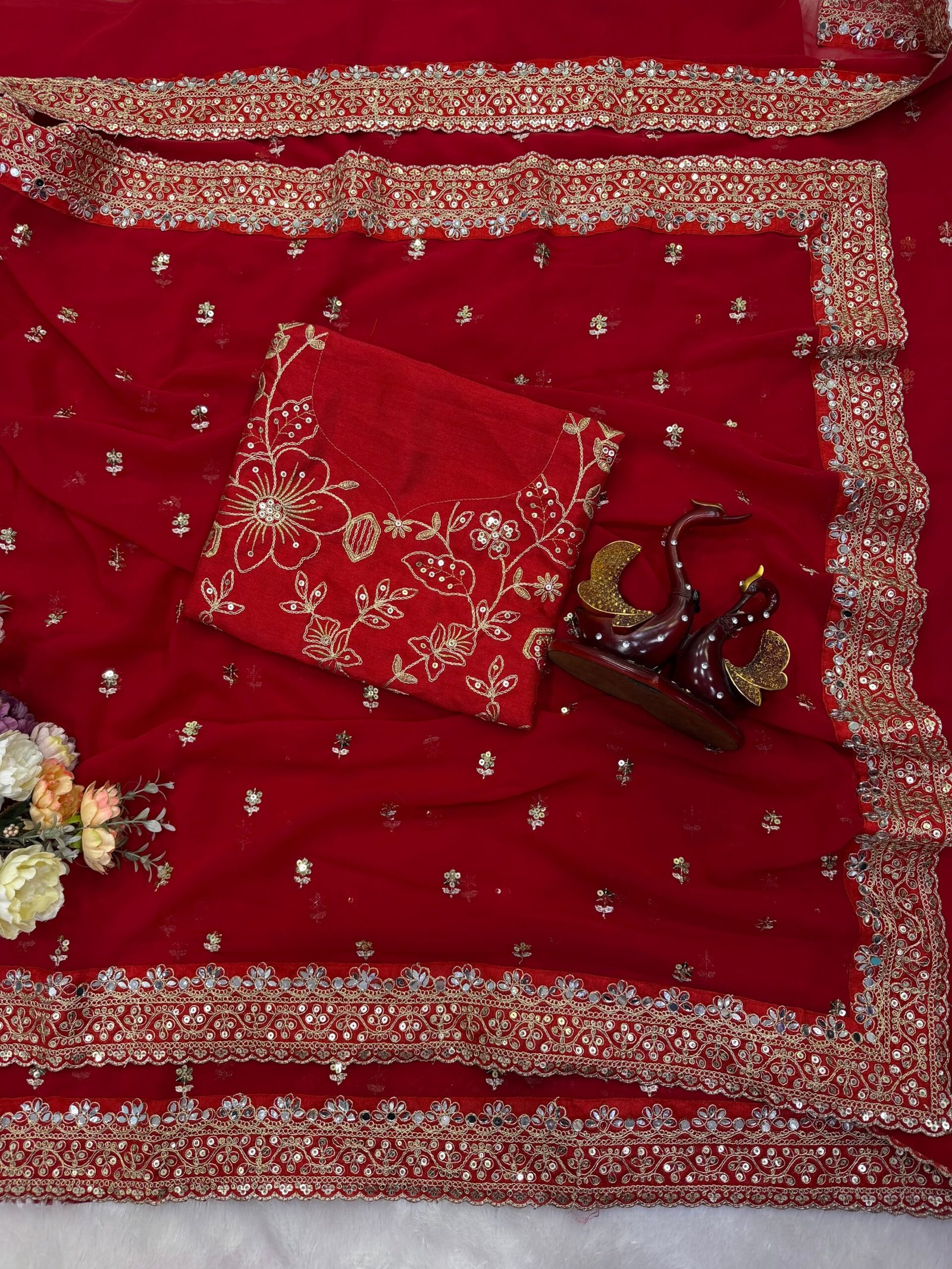Shaded Pure Georgette Saree with Real Mirror, Sequins & Dori Embroidery - Image 6