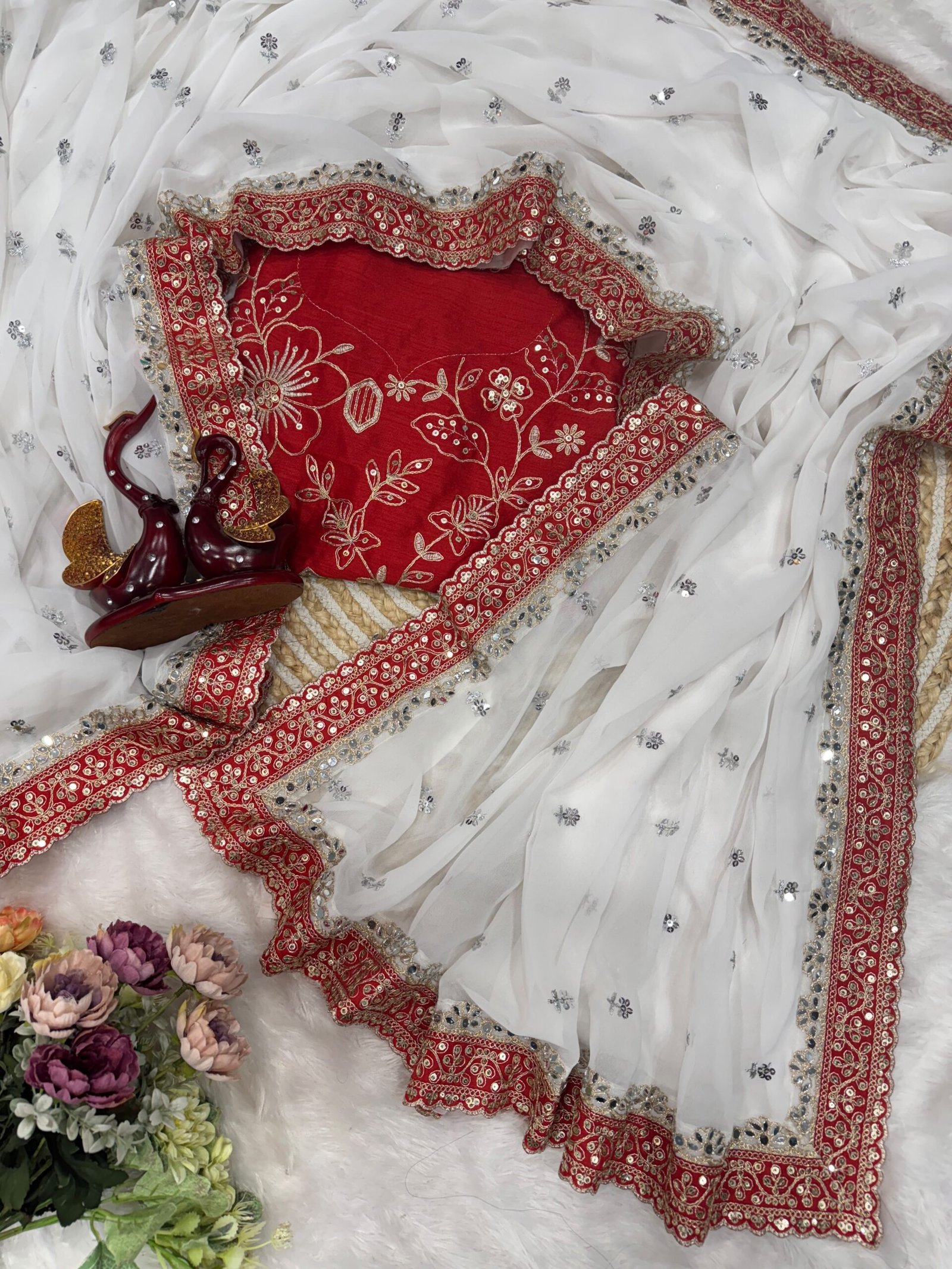 Shaded Pure Georgette Saree with Real Mirror, Sequins & Dori Embroidery - Image 7