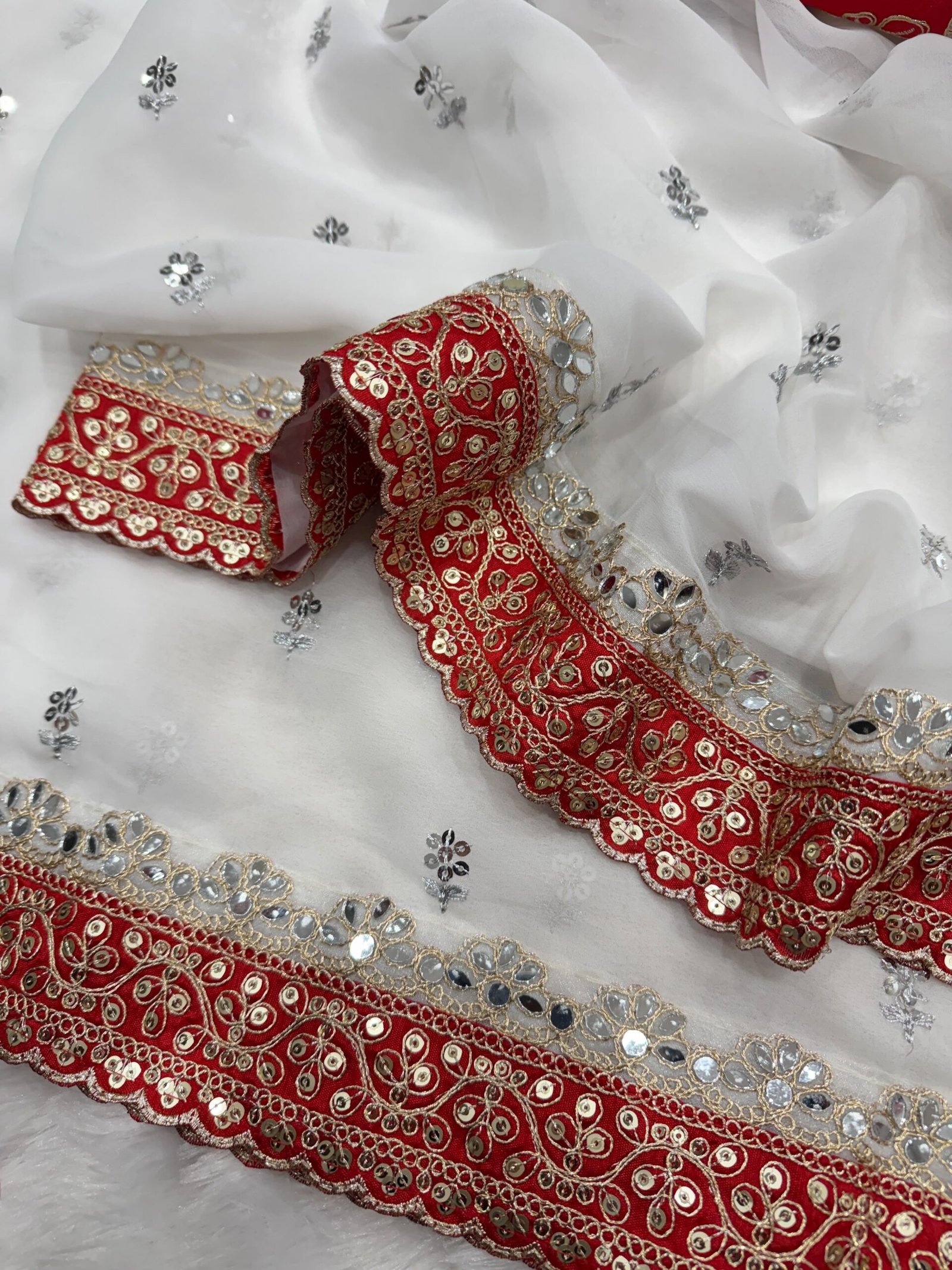 Shaded Pure Georgette Saree with Real Mirror, Sequins & Dori Embroidery - Image 8