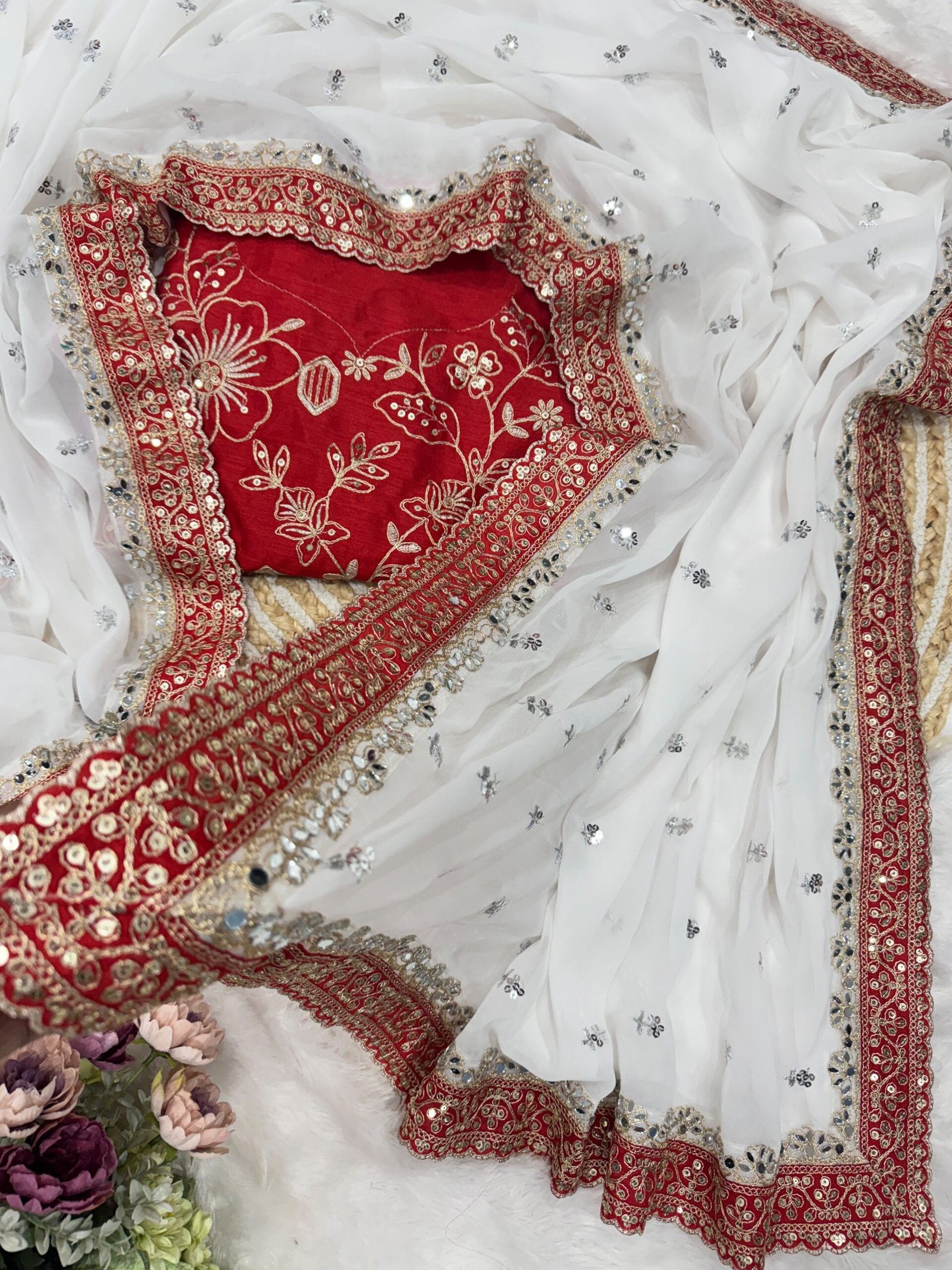 Shaded Pure Georgette Saree with Real Mirror, Sequins & Dori Embroidery - Image 3