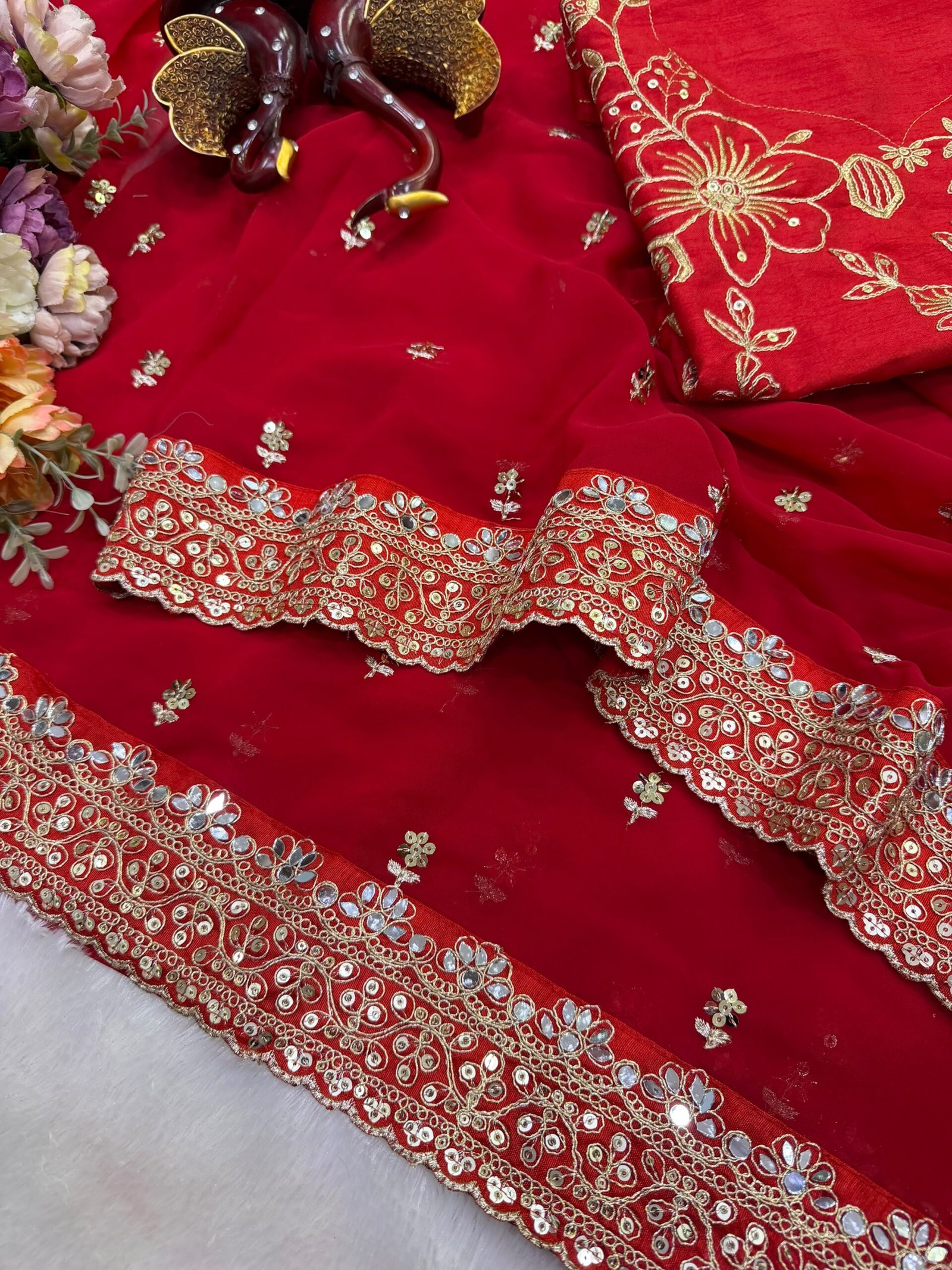 Shaded Pure Georgette Saree with Real Mirror, Sequins & Dori Embroidery - Image 2
