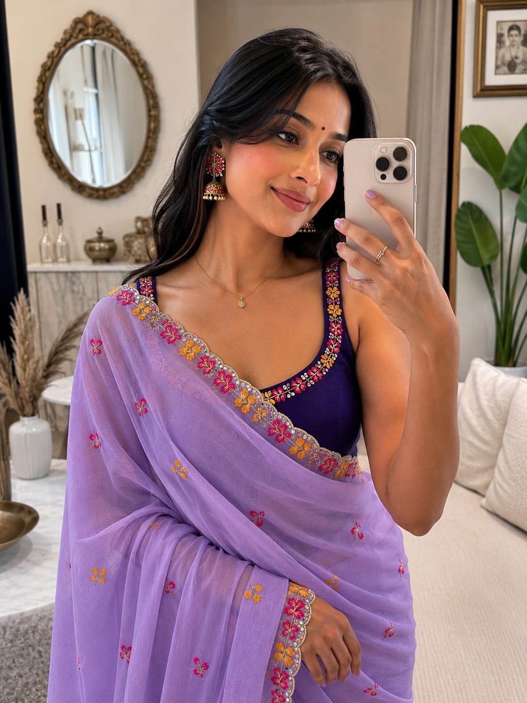 Premium Crunchy Chiffon Saree with Mirror Work