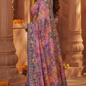 Soft Chinnon Mirror Work Saree
